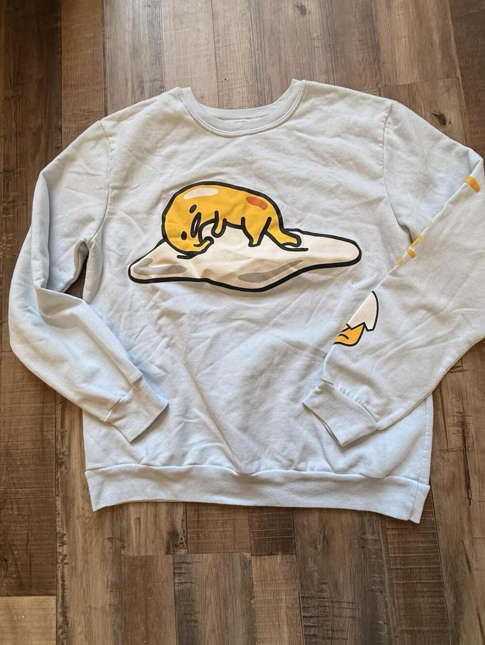 Gudetama Crew neck Sweatshirt Light Blue Sz L